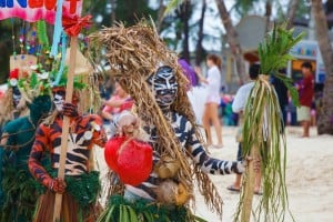 Festival ATI-Atihan on Boracay, Philippines. Is celebrated every year in late January. Parade in carnival costumes.