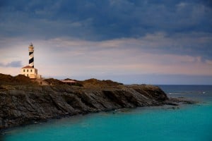 Cap de Favaritx sunset lighthouse cape in Mahon at Balearic Islands of Spain