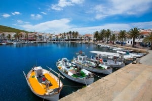 Fornells Port in Menorca marina boats Balearic islands of Spain